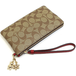 Coach C1748 Large Corner Zip Wristlet â Khaki/1941 Red
