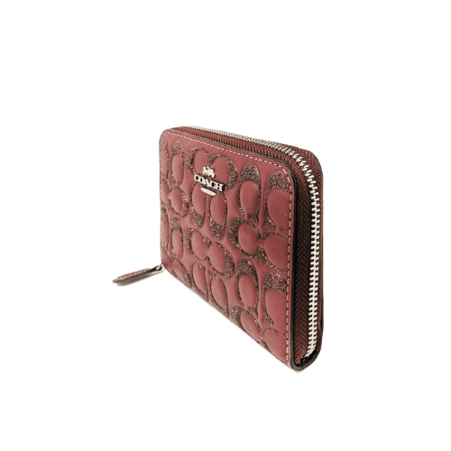Coach Zip-Around Wallet | Full-Length Zip Closure, Compact & Elegant Organizer | Maroon Leather,
