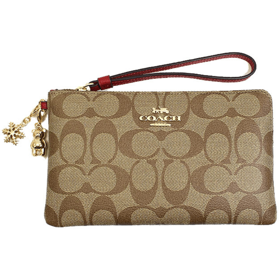 Coach C1748 Large Corner Zip Wristlet â Khaki/1941 Red