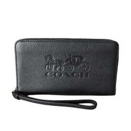 Coach F75908 Wristlet â Signature Canvas with Black Leather Trim, Zip Closure