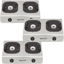 La Germania G-560X INOX Double Burner Gas Stove | Automatic Piezo Ignition, Cast Iron, Steel
