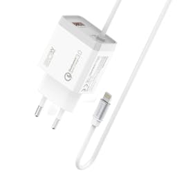 Promate iCharge-PDQC3 38W Ultra-Fast Quick Charging Wall Charger with Lightning Cable