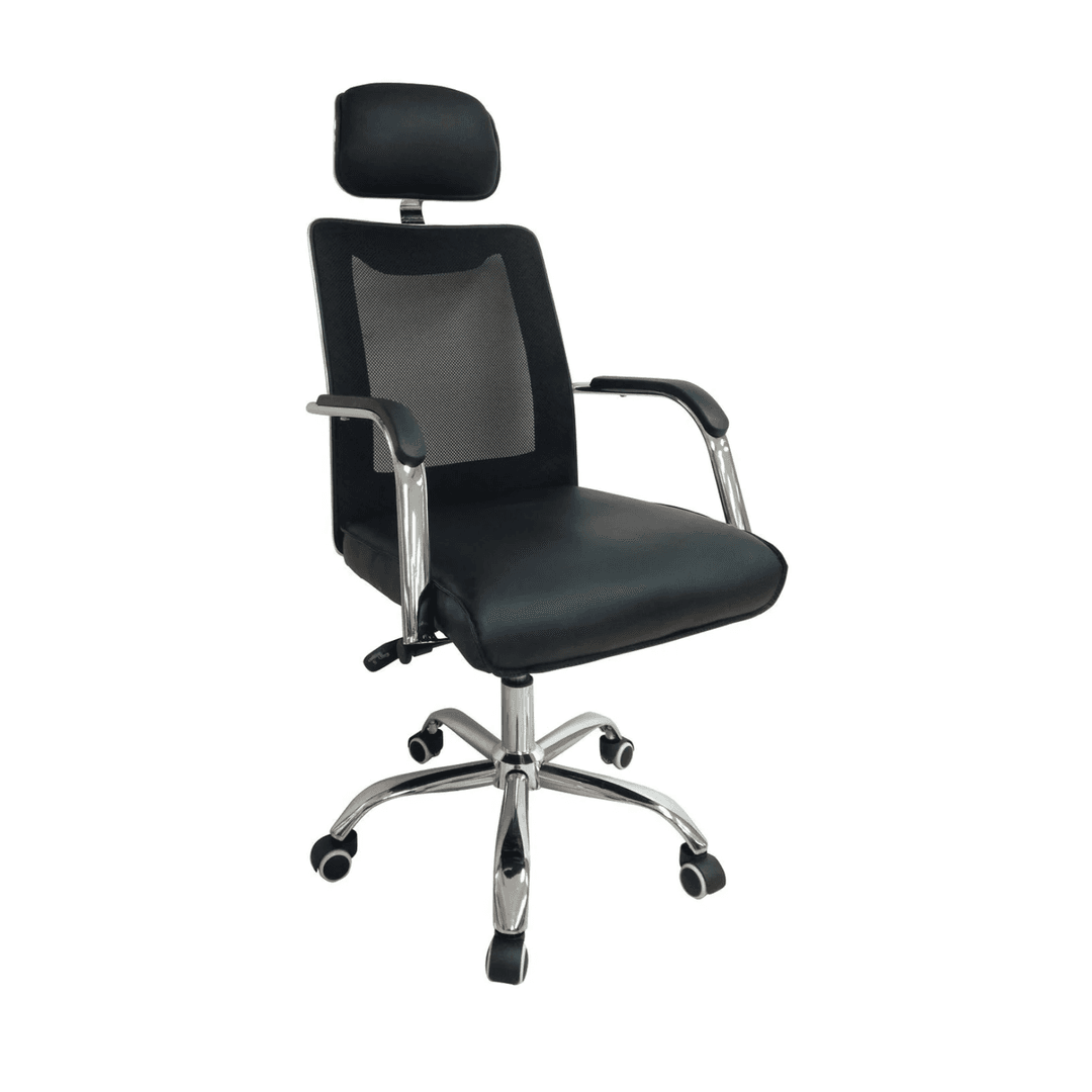 Cubix NX 4501 Mid-Back Chair | PU Leather Seat, Mesh Back, Chrome Armrests & Base