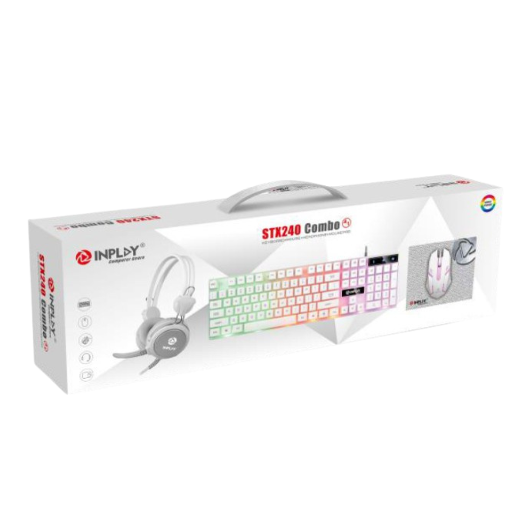 INPLAY STX290 4 IN 1 Combo Set Keyboard Mouse Headset & Pad White