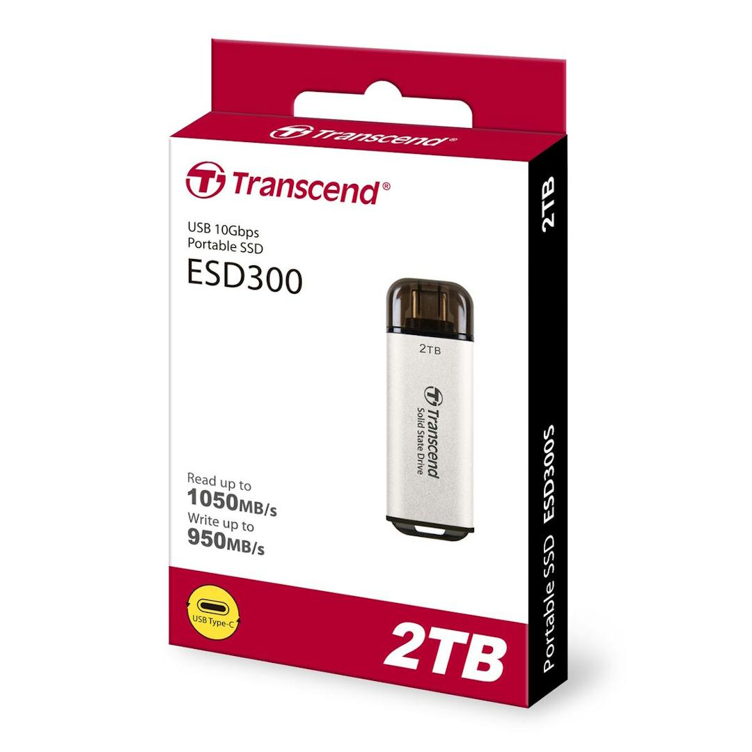 Transcend TS2TESD300C/S 2TB USB External SSD, ESD300C, USB 10Gbps, Type C