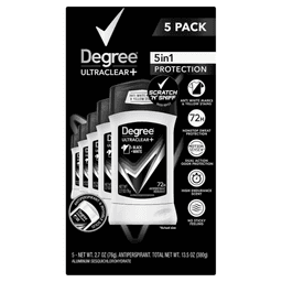 Degree Men UltraClear Deodorant 5-Pack – Black+White Stain Defense, 48H