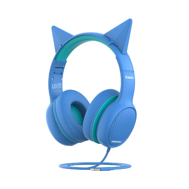 Promate Simba Over-Ear Hi-Definition SafeAudio™ Wired Headset 85dB Safe Audio with Audio Sharing Port and Cute Detachable Cat Ears