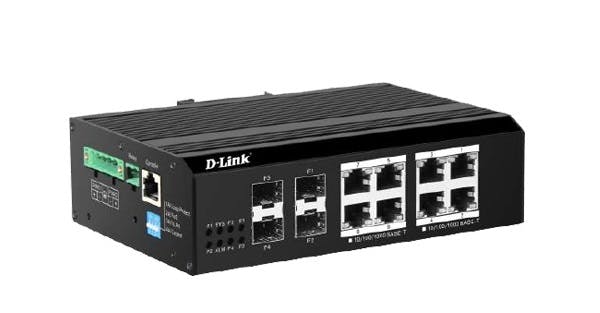 D-Link 12-port Gigabit Layer 2 Managed Industrial 250m PoE (240W) Switch with 4-port Gigabit Uplinks (DIS-F2012PS-E)