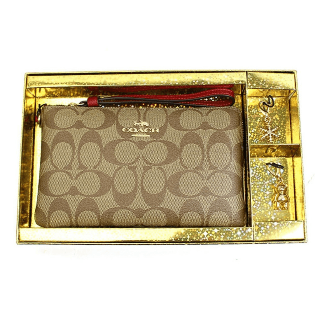 Coach C1748 Large Corner Zip Wristlet â Khaki/1941 Red