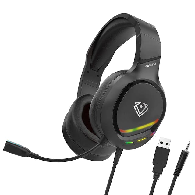 Vertux Tokyo Noise Isolating Amplified Wired Gaming Headset with Flexible Omnidirectional Microphone and RGB LED Lights