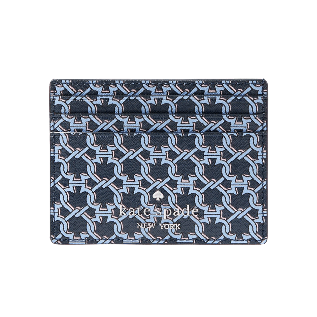 Kate Spade Small Slim Card Holder – Blue Leather, Lightweight, 4 Slots, Ideal for Corporate Gifting