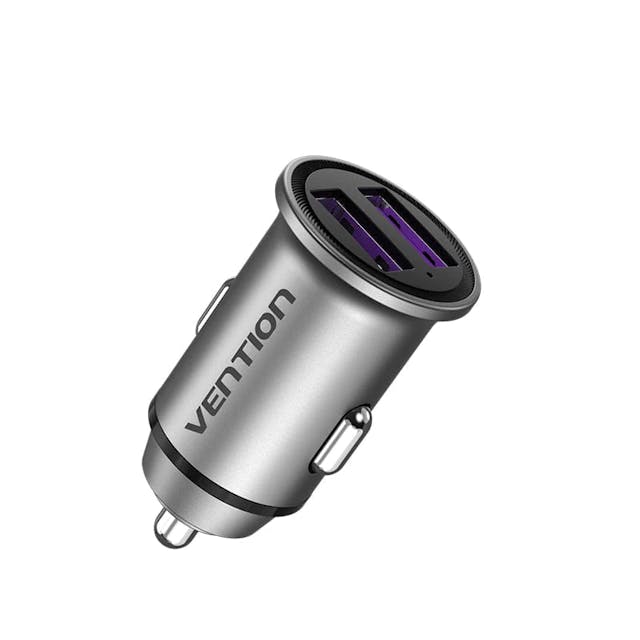 Vention FFEH0 Two-Port USB A+A(30/30) Car Charger Gray Mini Style Aluminium Alloy Type