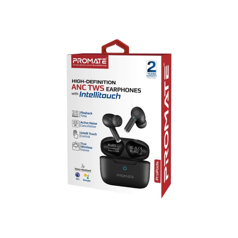 Promate ProPods High-Definition ANC TWS Earphones with IntelliTouch and 25 Hours Playback