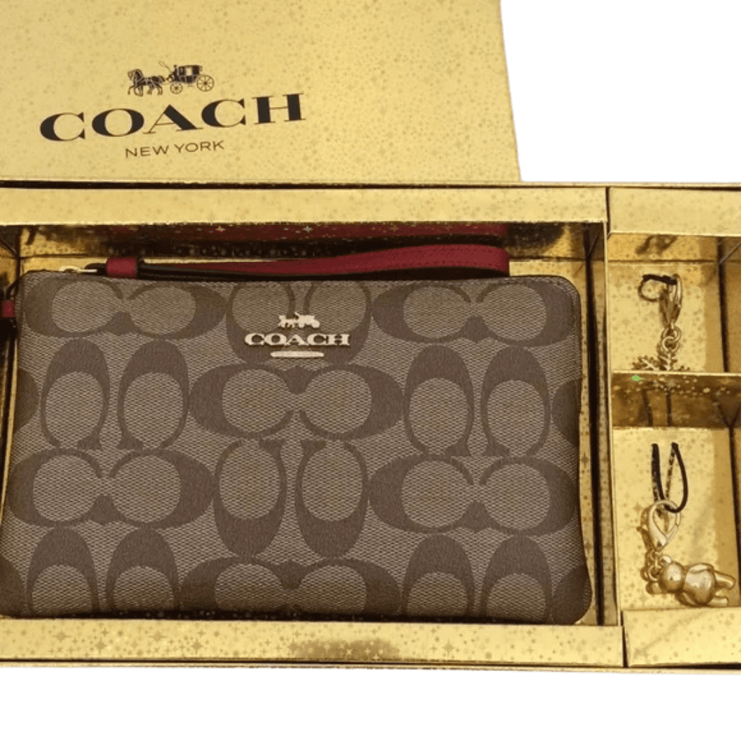 Coach C1748 Large Corner Zip Wristlet â Khaki/1941 Red