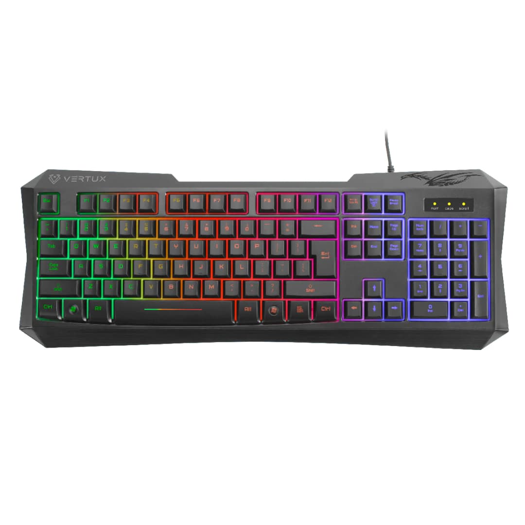 Vertux Radiance Ergonomic Backlit Wired Gaming Keyboard 6-key Anti-Ghosting with Blue Mechanical Keys