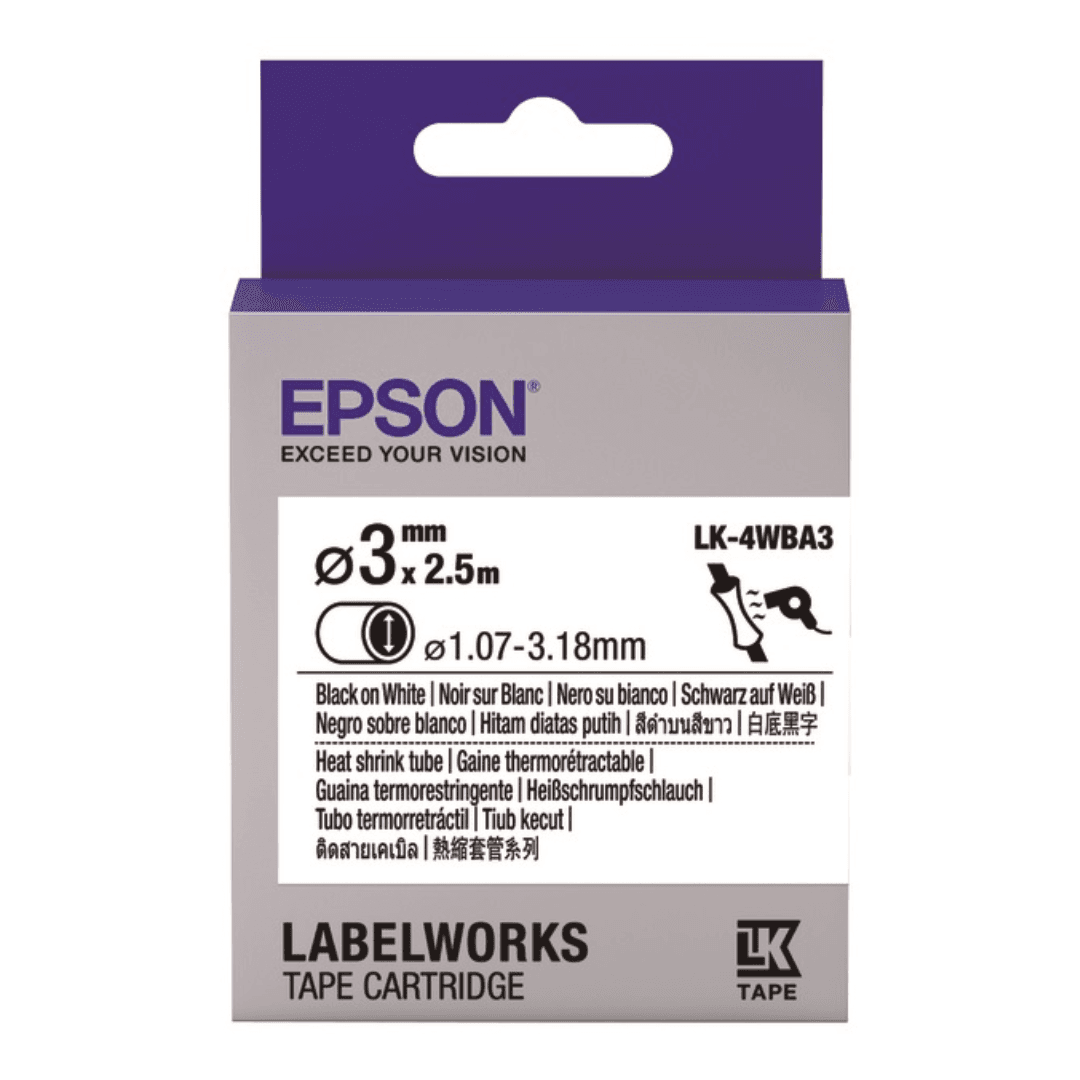 Epson Black on White Heat Shrink Tube Tape Cartridge LK-4WBA3 C53-S65-4519