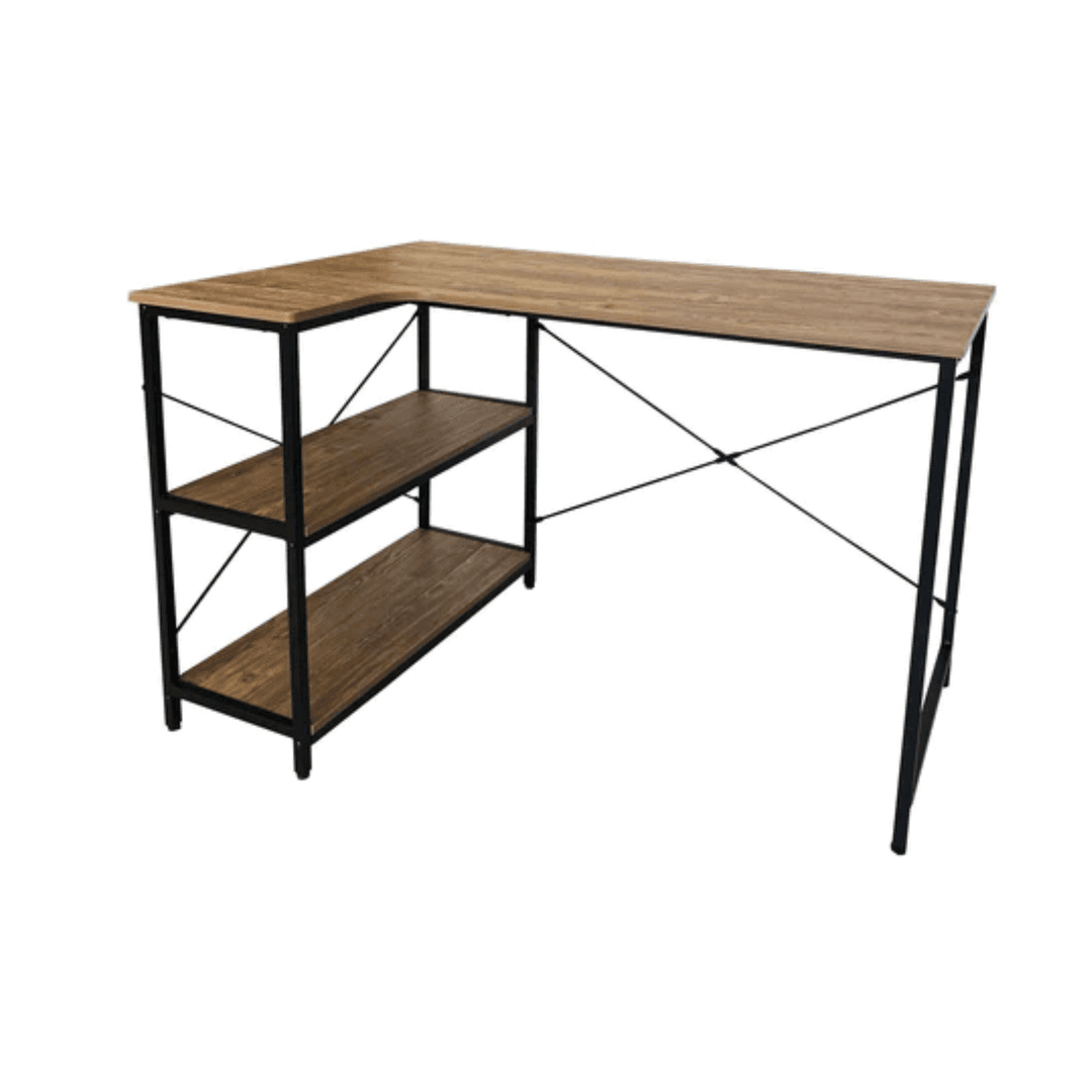 Cubix CT 1908 Modern Computer Table – Oak Top, Black Legs, Side Shelves, Sleek Design