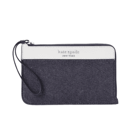 Kate Spade Cameron Denim Wristlet – Medium L-Zip, Saffiano Leather, Blue