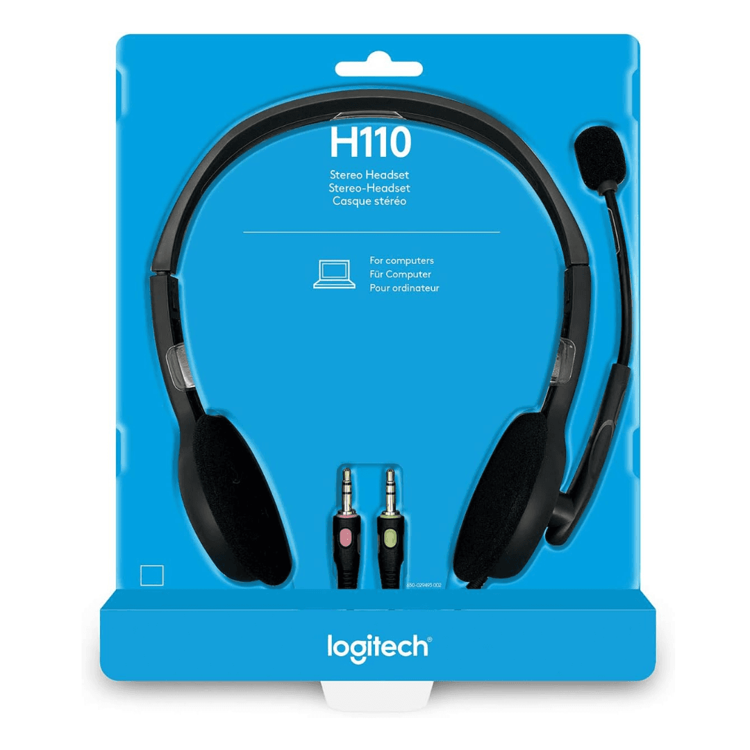 Logitech H110 Stereo Headset – Dual 3.5mm Jacks, Noise-Reducing Mic