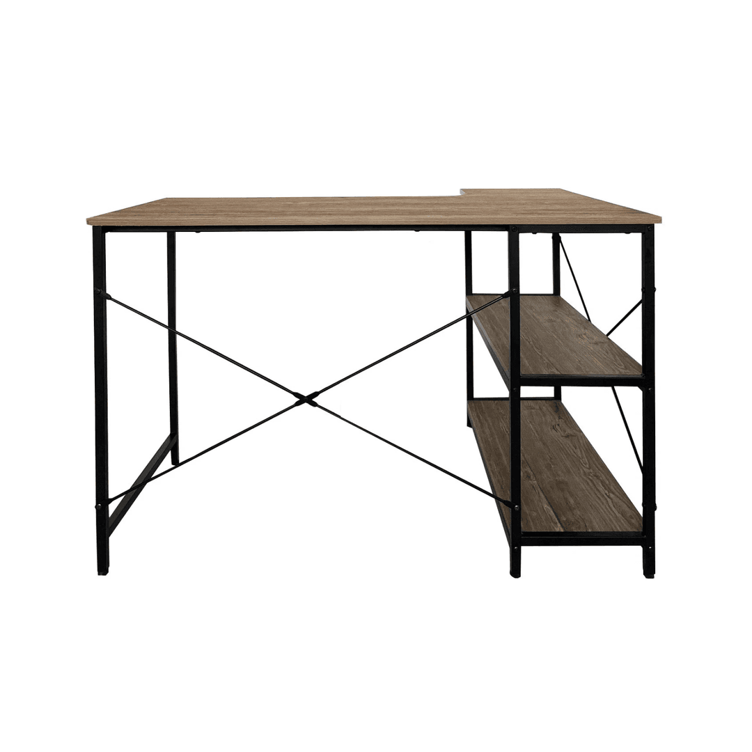 Cubix CT 1908 Modern Computer Table – Oak Top, Black Legs, Side Shelves, Sleek Design