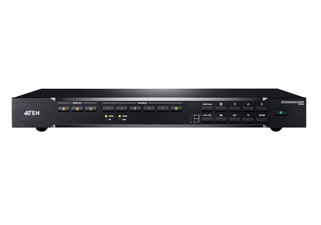 ATEN VP2730-AT-A 7 x 3 Seamless Presentation Matrix Switch with Scaler, Streaming, Audio Mixer, and HDBaseT