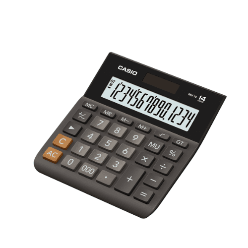 Casio MH-14 Mini Desk Calculator | 14-Digit Display | Dual Power | Extra-Large Screen | Black