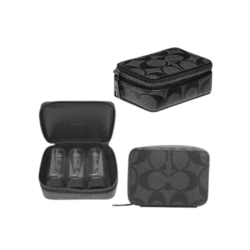 Coach Pill Organizer Box | Black Pebbled Leather Case with Zip Closure & 7-Day Removable Pill Insert