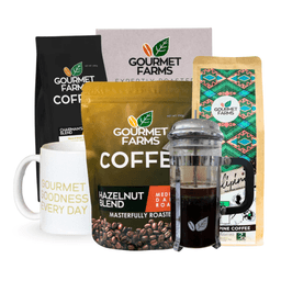Gourmet Farms Christmas Merry Brew Set - Premium Coffee Gift Set with 3 Signature Blends, Drip Coffee, French Press, and Mug