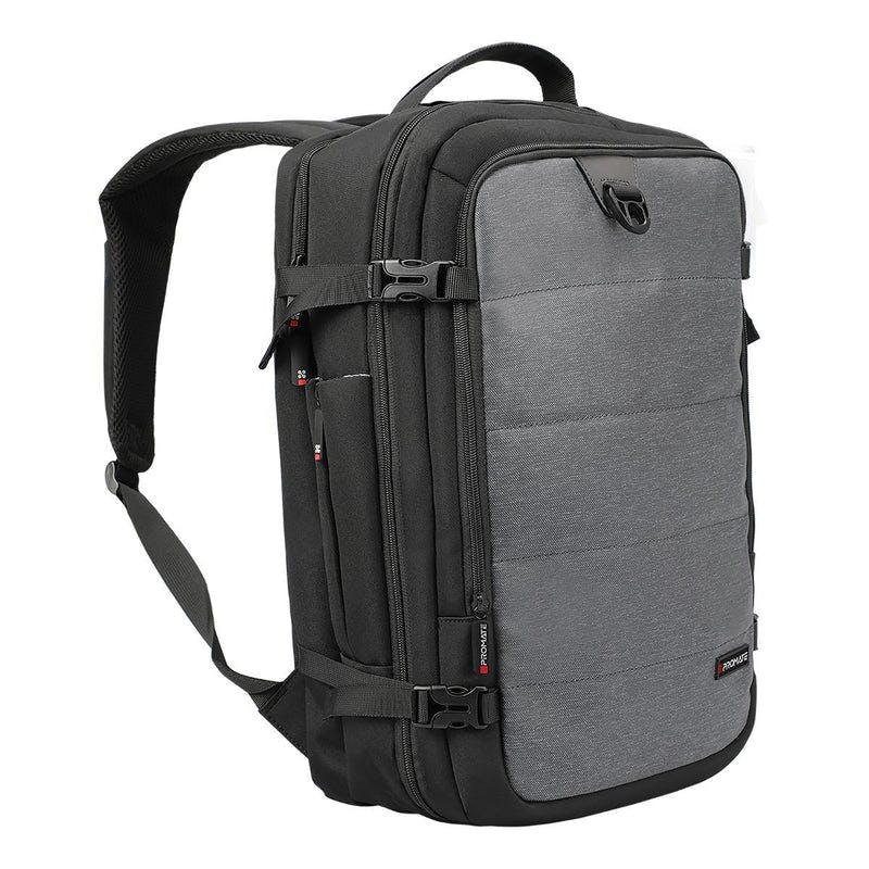 Promate Porter-B Full Featured Travel Carry-On Backpack with Lie-flat Front Loading, Contoured Back Panel, and Dedicated Organizer