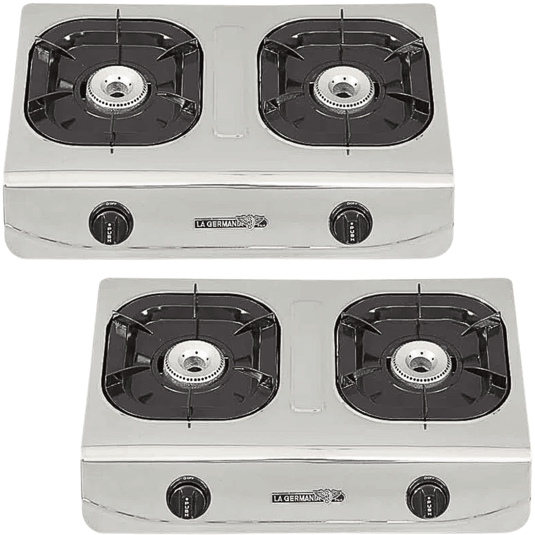 La Germania G-560X INOX Double Burner Gas Stove | Automatic Piezo Ignition, Cast Iron, Steel