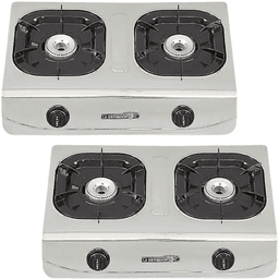 La Germania G-560X INOX Double Burner Gas Stove | Automatic Piezo Ignition, Cast Iron, Steel