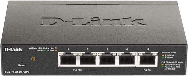D-Link DGS-1100-05PDV2 Ethernet PoE Switch, 5 Port Smart Managed Layer 2 Network Gigabit Wireless Internet Power Over Ethernet