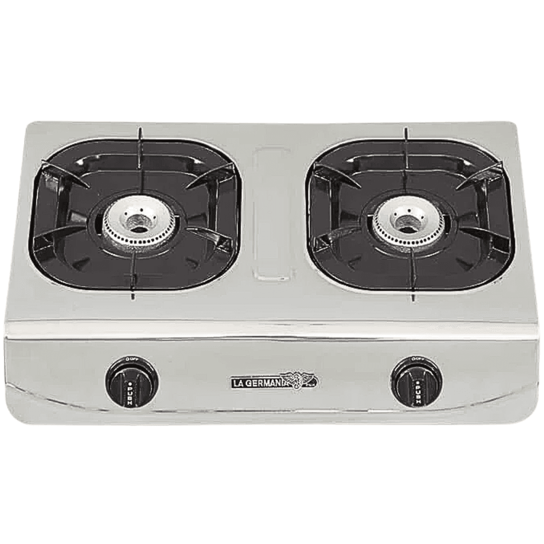 La Germania G-560X INOX Double Burner Gas Stove | Automatic Piezo Ignition, Cast Iron, Steel