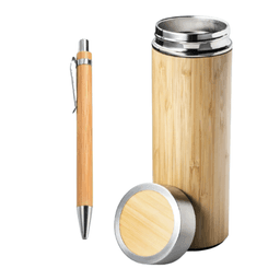 Delta Corporate Gift Set | Bamboo Pen, 500ml Bamboo Tumbler & Branded Corrugated Box