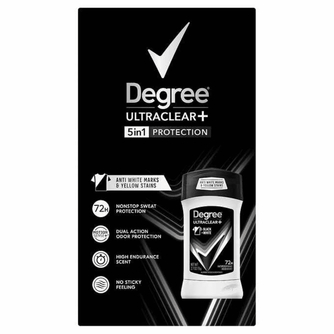 Degree Men UltraClear Deodorant 5-Pack – Black+White Stain Defense, 48H