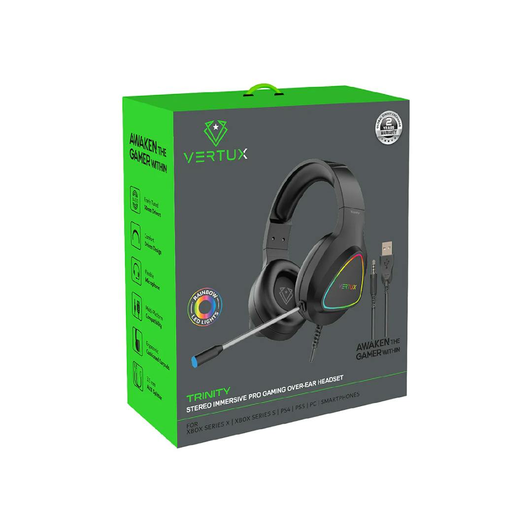 Vertux Trinity Stereo Immersive Pro Gaming Over-Ear Headset with Noise Isolation Microphone