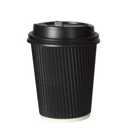 Disposable Rippled Coffee Cups with Lid 8oz (Black, 25/Pack)